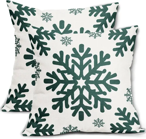 Miniatura 29 de Fundas de almohada decorativas de Navidad negras 40x40 cm con copos de nieve blancos de Navidad, juego de 2, temática rústica de invierno
