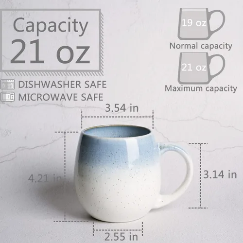 Miniatura 2 de Bosmarlin Taza de café grande de cerámica, 21 onzas, taza de té grande redonda, apta para lavavajillas y microondas, taza en forma de huevo, esmalte