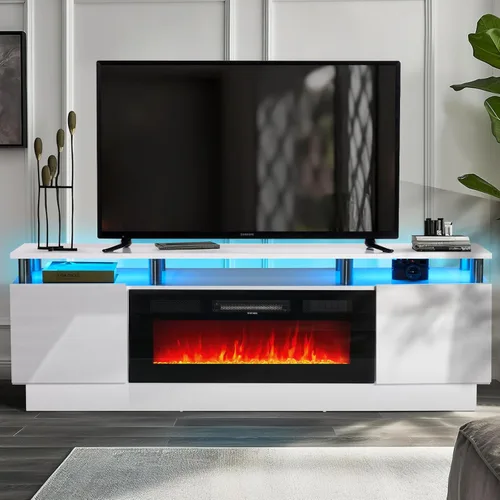 Miniatura 22 de oneinmil 70" Fireplace TV Stand for Living Room, Electric Fireplace Entertainment Center with Dual LED Lights & Storage Cabinets, Fits TVs up to