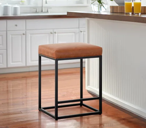 MAISON ARTS Taburete de bar de altura de mostrador para encimera de cocina, taburete industrial sin espalda de 24 pulgadas, taburete de bar tapizado