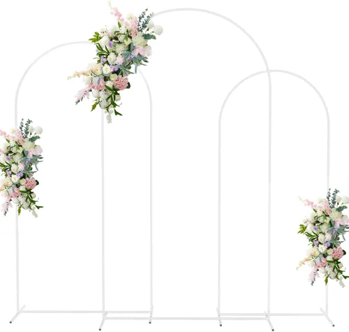 Asee'm Juego de soportes de arco de boda de 3 piezas (2.2 m, 2 m, 1.8 m) Marco de fondo arqueado de metal blanco para ceremonias, fiestas de