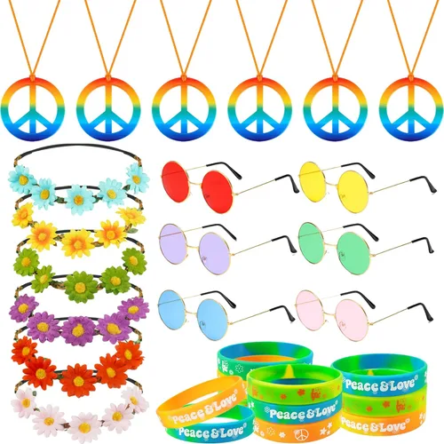BANBALLON 30 piezas de gafas de sol redondas de estilo hippie con diseño de margaritas y flores, pulseras de silicona para decoraciones de fiesta de