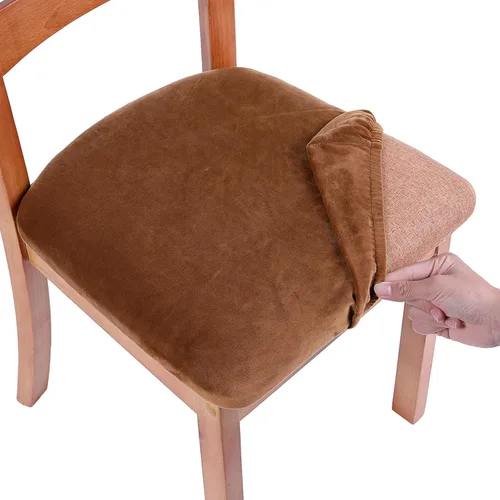 Miniatura 35 de Smiry - Fundas de asiento de terciopelo para sillas de comedor, juego de 4, ajuste elástico, extraíbles, lavables, protectores de cojín de asiento