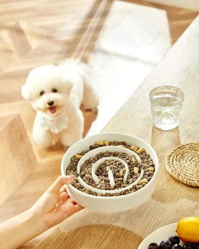 Miniatura 2 de Cuencos de cerámica para perros de alimentación lenta, 2.0 tazas de comedero lento para perros medianos y grandes, cuenco de laberinto de Blanco