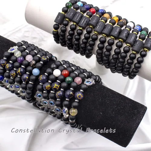 Miniatura 2 de yomlry 2 pulseras del zodiaco de 0.315in, pulsera de cristal curativo espiritual para mujeres y hombres, pulsera de 12 constelaciones, signo