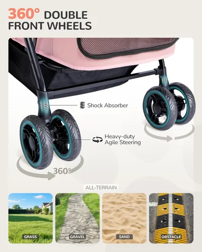Miniatura 5 de Cochecito para perros grandes y medianos (20-132 libras), cochecito para mascotas para 2 perros pequeños, extra grande, resistente, plegable y Azul