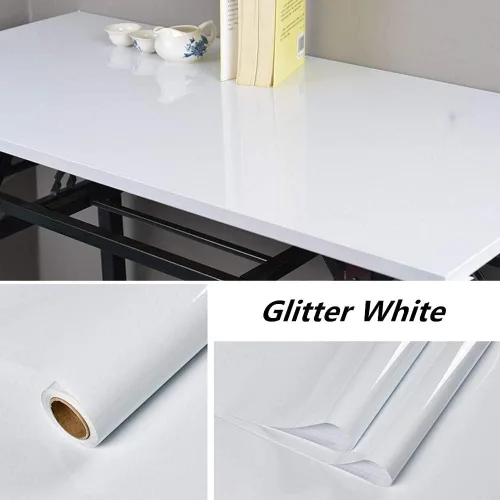 Miniatura 7 de TANONE Papel de contacto blanco de 17.7 x 196 pulgadas para encimeras de cocina, armarios, muebles, vinilo brillante autoadhesivo Blanco - Purpurina