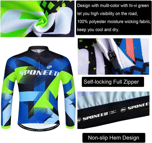 Miniatura 4 de sponeed Ropa de ciclismo para hombre, manga larga, para bicicleta de montaña, camiseta de bicicleta de carretera, pantalones acolchados, trajes