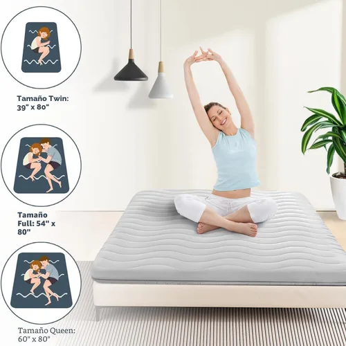 Miniatura 6 de Colchón de Futón Japonés para Suelo, 100% Espuma Cómoda de Alta Densidad, Colchón Plegable Engrosado de 3.5 Pulgadas, Tapete Tatami para Dormir, Gris