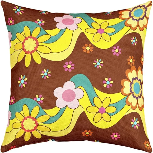 Miniatura 6 de Erosebridal Groovy Flower Power - Funda de almohada de 16 x 16 pulgadas, bonita funda de almohada floral bohemia de los años 60S y 70S, funda