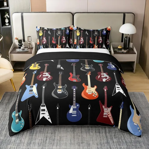 Miniatura 27 de Juego de funda de edredón de 100 % algodón con diseño de botas de vaquero para niños y niños, funda de edredón con estampado de notas musicales
