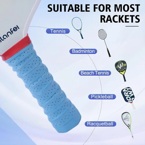 Miniatura 2 de Paquete de 6 cintas de agarre de pickleball antideslizantes, absorben el sudor y extra largas, adecuadas para tenis, squash, bádminton, caza, hockey