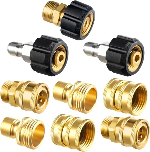 Miniatura 8 de Twinkle Star Juego de adaptadores para lavadora a presión, kit de desconexión rápida de acero inoxidable, M22 14 mm conexión rápida giratoria a