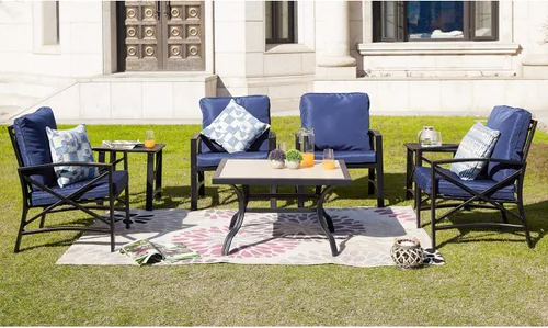 Miniatura 9 de LOKATSE Mecedora para patio, al aire libre, juego con mesa de café Caqui / negro