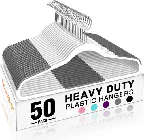 Miniatura 11 de HOUSE DAY - Ganchos de plástico resistentes de 60 unidades, ganchos antideslizantes para ropa con almohadillas de goma y gancho de 360° - Delgados