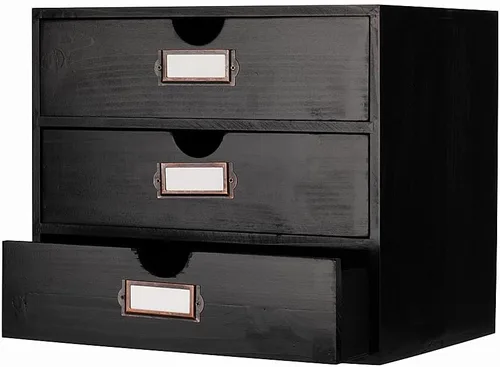 Caja de almacenamiento de madera, organizador de escritorio rústico con 3 cajones, accesorios de escritorio de oficina, estante grande de