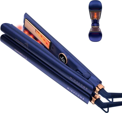 Plancha plana de titanio | MIRACOMB Plancha alisadora profesional con luz infrarroja para estilos rectos y suaves, herramienta de peinado 2 en 1 de