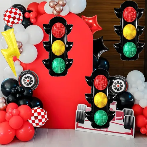 Miniatura 2 de 6 globos de carreras para decoración de fiesta de cumpleaños, globos de semáforo de 32 pulgadas para suministros de fiesta de cumpleaños