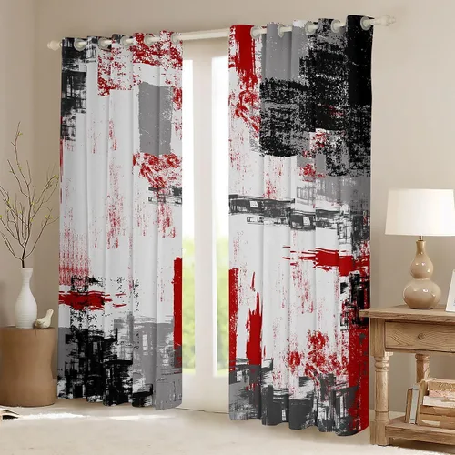 Miniatura 2 de Feelyou Cortinas opacas abstractas modernas de arte abstracto para dormitorio, sala de estar, niños, patrón rojo, gris, negro, patrón de Multi 05