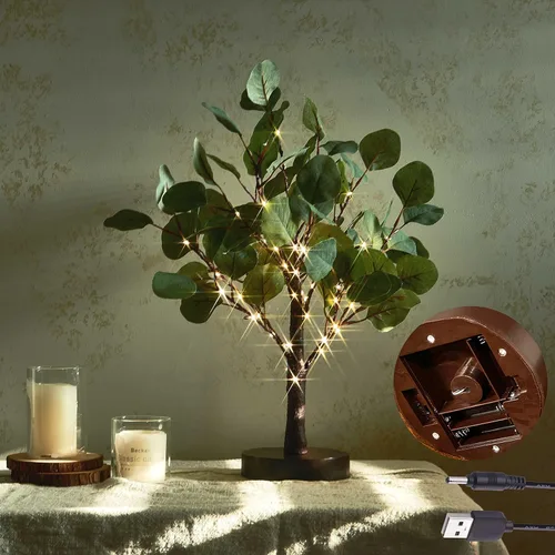 Miniatura 9 de Hairui Árbol de magnolia iluminado con temporizador de 18 pulgadas, 35 luces LED, funciona con pilas o enchufe USB, árbol de mesa de vegetación