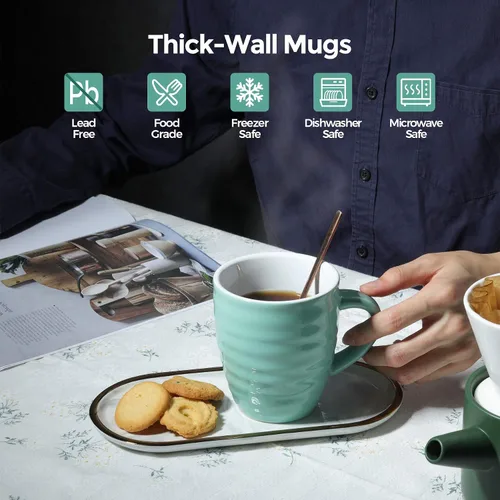 Miniatura 5 de ComSaf Juego de 6 tazas de café de cerámica, taza de café grande de 15 onzas, taza de té para oficina y hogar, taza de porcelana con asa