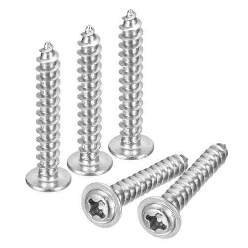 Miniatura 28 de uxcell ST3x6mm Phillips Pan Head Tornillo Autorroscante con Arandela, 100 piezas - Tornillo de madera de acero inoxidable 304 rosca completa (plata)