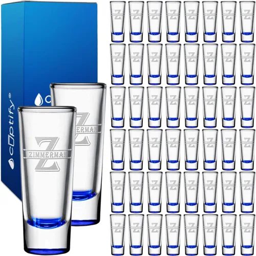 Miniatura 13 de Vaso de chupito personalizado con fondo verde azulado personalizado de 2 oz, vasos de chupito cordial con inicial en script dividido y nombre