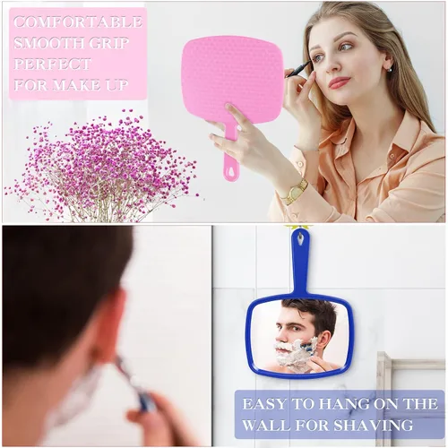 Miniatura 5 de Jetec 3 espejos de mano con asa a granel, pequeño espejo de mano compacto portátil para salón, peluquería, tocador, cosméticos, hombres y mujeres
