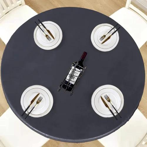 Miniatura 34 de LUSHVIDA - Mantel para mesa redonda impermeable y con borde elástico, de vinilo, ajustable a la mesa, mantel de plástico con borde elástico