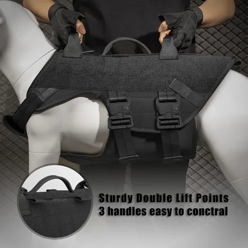 Miniatura 3 de PETAC GEAR Arnés Táctico para Perros K9 Chaleco de Entrenamiento para Perros Ajustable Acolchado para Perros de Servicio Policial de Trabajo Negro