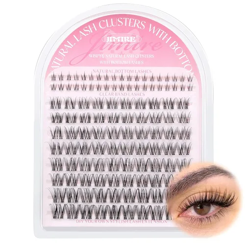 JIMIRE Racimos de pestañas Venus con pestañas inferiores, aspecto natural, racimos de pestañas Wispy de 10-16 mm, racimo de pestañas rizado D,