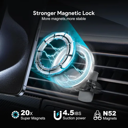 Miniatura 2 de ] Soporte de coche compatible con MagSafe, soporte magnético para teléfono con imanes fuertes y anillo de metal incluido, soporte de teléfono