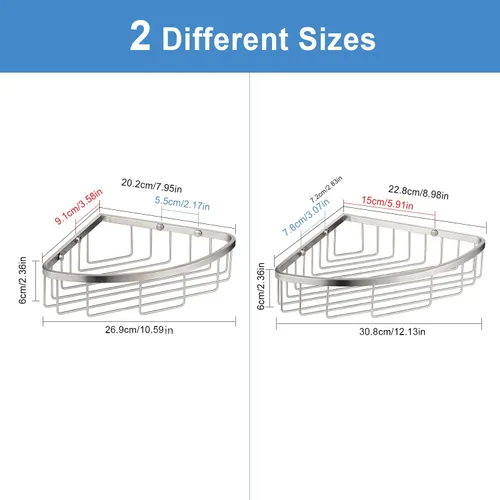 Miniatura 3 de [Paquete de 2] Organizador de esquina para ducha, estante resistente de acero inoxidable SUS304 a prueba de óxido, soporte para champú, estante