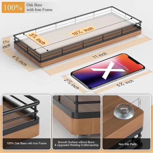 Miniatura 2 de Bandeja Decorativa de Madera, Roble 11.2" L Bandeja de Mesa de Café para Encimera de Cocina Portador de Jabón y Esponja Portavelas Mesa de Mesita