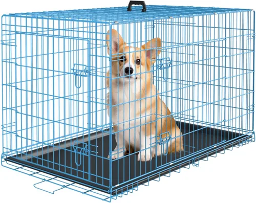 Miniatura 14 de PayLessHere Jaula grande para perros medianos y grandes, jaula de metal para perros de doble puerta, plegable, para interiores y exteriores