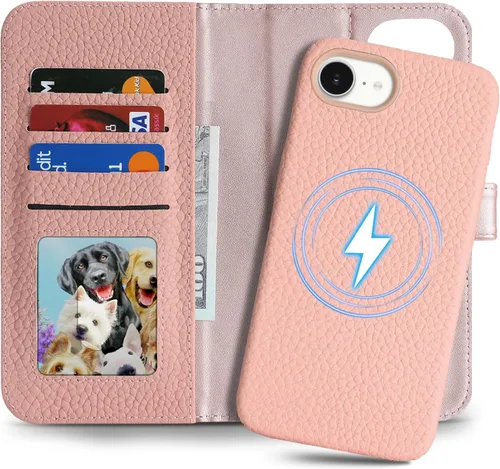 Miniatura 24 de Funda desmontable de piel auténtica para iPhone 13/14, funda magnética 2 en 1 extraíble, soporte de carga MagSafe, función de soporte para tarjetas