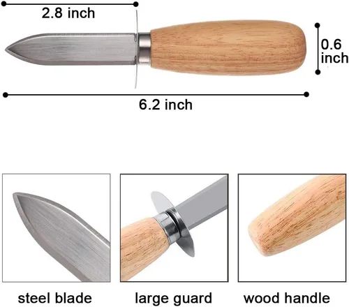 Miniatura 2 de DOMG 10 piezas de cuchillo para abrir ostras y almejas con mango de madera