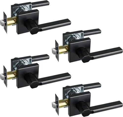 Miniatura 78 de Manija de Puerta de Paso (Sin Cerradura), Mango Cuadrado Interior de Servicio Pesado para Pasillo y Closet, Negro Mate, Reversible para Diestros
