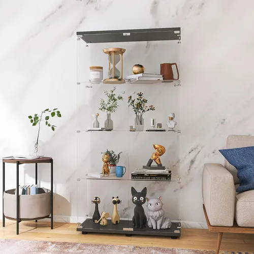 Miniatura 29 de LFT HUIMEI2Y Vitrina de cristal con puerta y cerradura, gabinete Curio de 4 niveles para coleccionables, figuras, vino, vitrina de vidrio templado