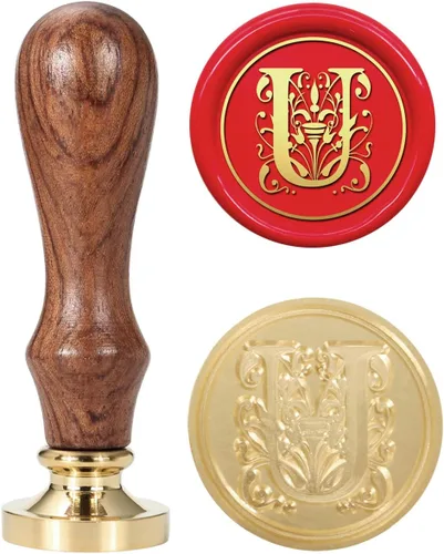 Miniatura 17 de Yoption - Sello de cera con diseño de letra S, cabeza de latón floral vintage, mango de madera, sello inicial del alfabeto, para invitación