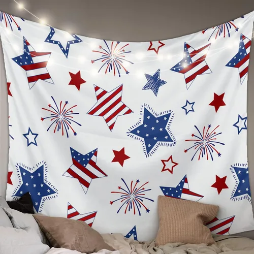 Miniatura 10 de LooPoP Tapiz para colgar en la pared del 4 de julio, con bandera de Estados Unidos, tapices de perros, sombreros estéticos, rayas de amapola