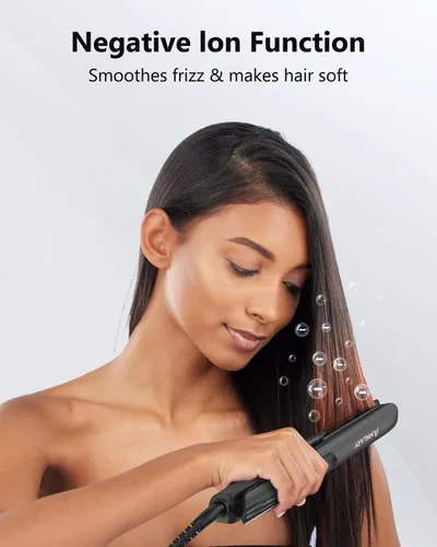 Miniatura 2 de Annlary - Plancha de pelo alisadora de 1 pulgada y rizador de pelo plana de 2 en 1 de titanio y cerámica iónica con voltaje dual, con silicona Negro