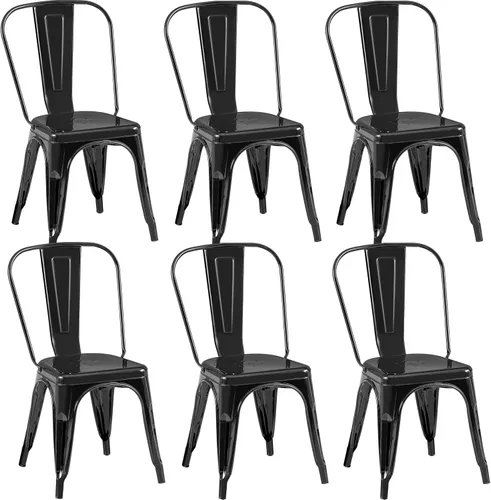 Miniatura 23 de Juego de 8 sillas de comedor de metal, sillas apilables estilo tolix con respaldo, diseñadas para el comedor diario, en interiores, cocina y comedor