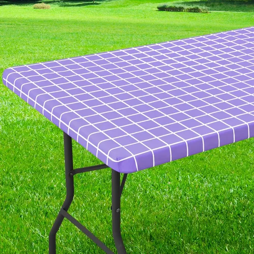 Miniatura 9 de Mantel redondo de vinilo de 36 a 44 pulgadas, mantel elástico impermeable con reverso de franela, mantel de plástico para picnic, campamento, al Café