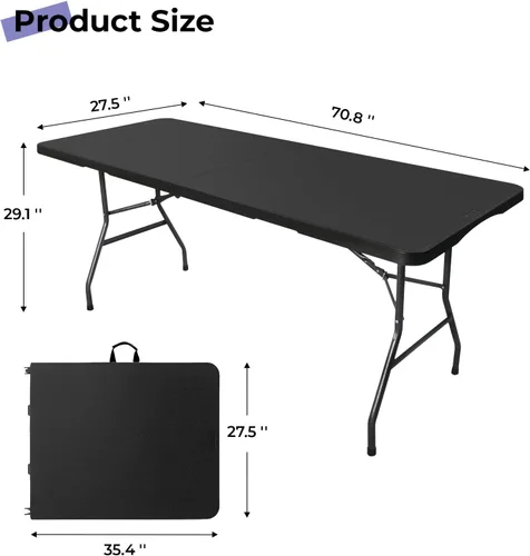 Miniatura 3 de Byliable Mesa plegable portátil de plástico resistente de 6 pies, plegable por la mitad, mesa plegable de 6 pies, para comedor, interior y exterior