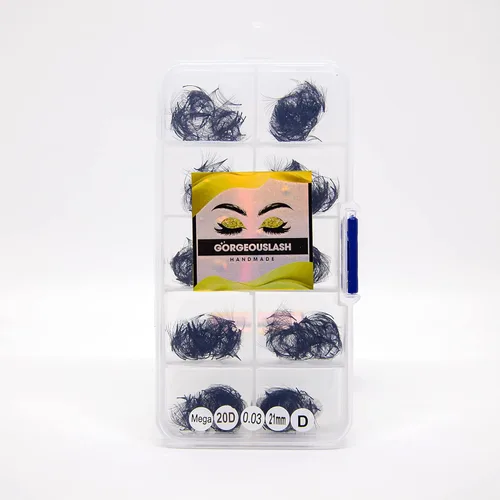 Miniatura 60 de Extensiones de pestañas 20D, 25D. 500 abanicos de pestañas prefabricados. Extensiones de pestañas. Hechas a mano (20D - rizo D - 0.03, 0.55 pulgadas)
