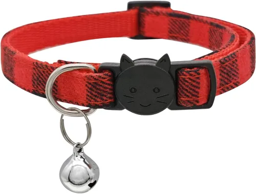 Miniatura 8 de Collar de gato MJIYA con campana, collar de cuadrícula separable con hebilla de plástico, ligero ajustable, de nailon, collares de gatito