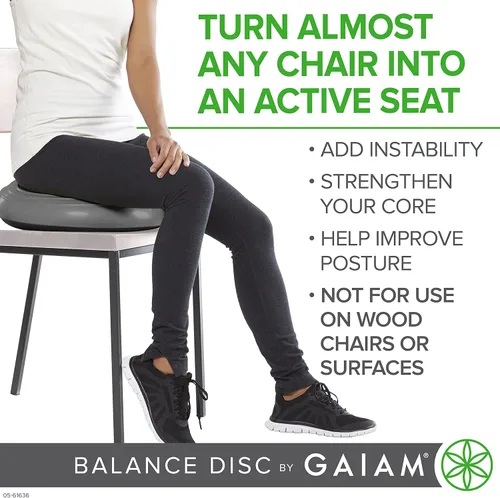 Miniatura 3 de Gaiam Cojín de Equilibrio con Disco de Balanceo, Entrenador de Núcleo de Estabilidad para Silla de Escritorio de Casa u Oficina y Silla Sensorial
