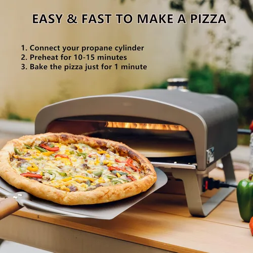 Miniatura 4 de Horno de pizza a gas con piedra giratoria automática, horno portátil de gas propano para cocinar al aire libre, cocina, patio, fiesta, playa