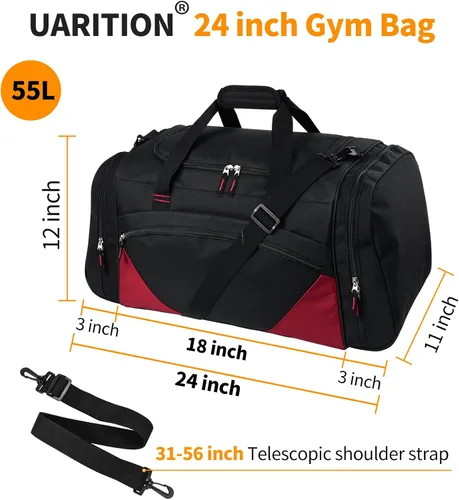 Miniatura 4 de Bolsa de gimnasio para hombre, 21 pulgadas, grande, para viajes y deportes, negro rojo, Bolsa de gimnasio para hombre